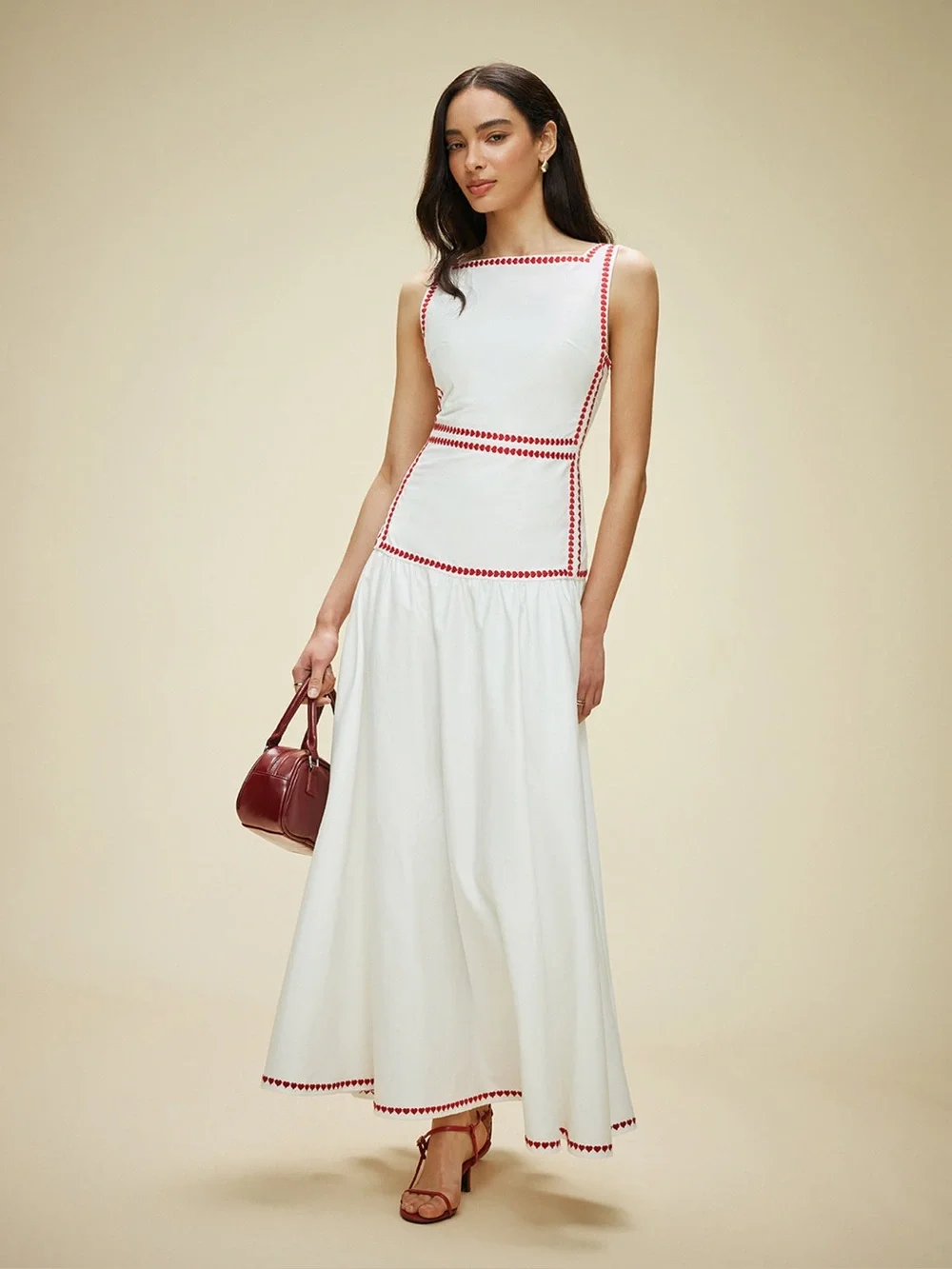 Cotton Contrast Trim Back Tie Dress ❤️❤️❤️ NWT - Picture 2 of 7